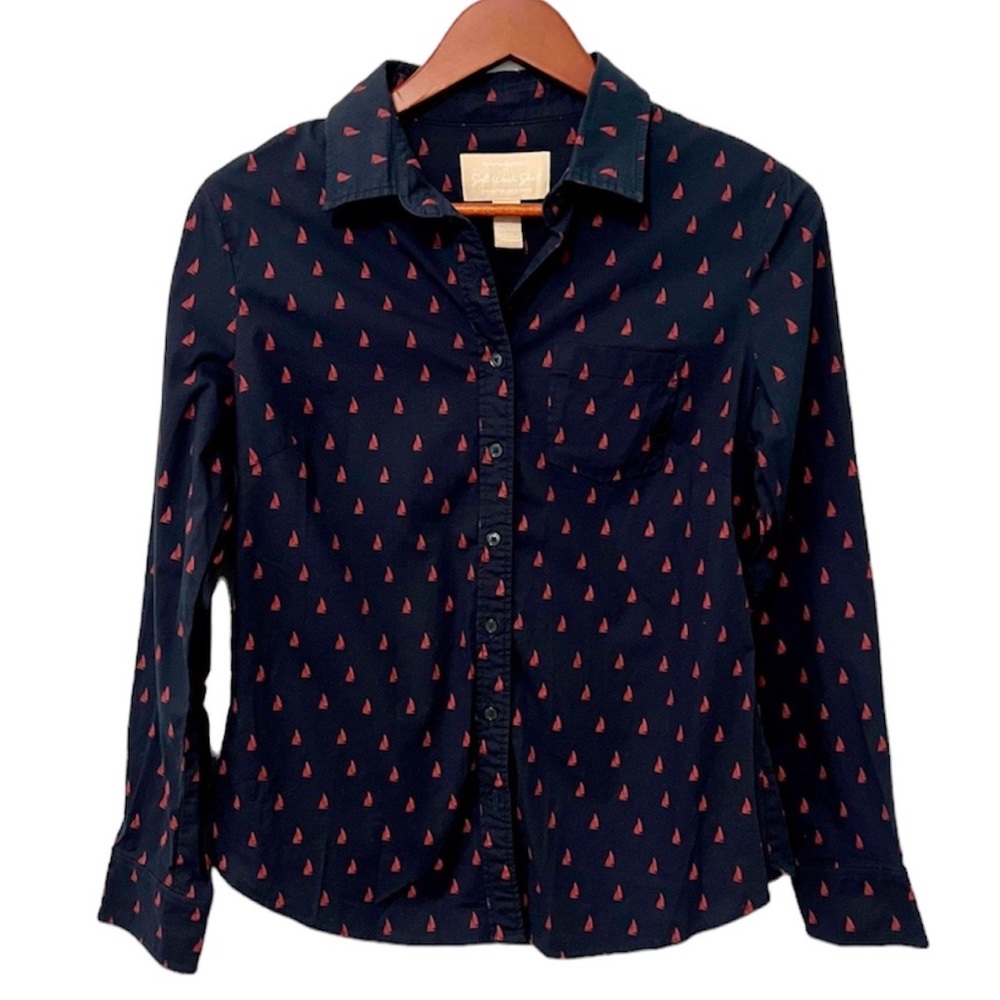 Banana Republic Navy Blue Red Sailboat Collared Button-Down Work Shirt Preppy XS